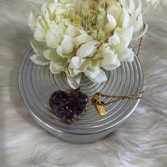 NEW Alexandra Beth Vintage Geode Amethyst Druzy Heart Pendant Necklace 17” NWOT - Picture 8 of 15